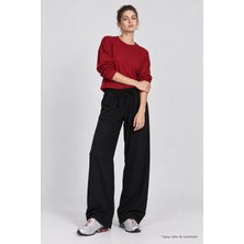 Happiness İstanbul Geniş Paça Mevsimlik Gabardin Pantolon LNZ0003 Siyah