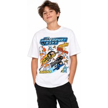 Vaxy Style The Powerpuff Boys Baskılı Genç Tişört Aksiyon Karakterli Oversize Kısa Kollu Beyaz T-Shirt