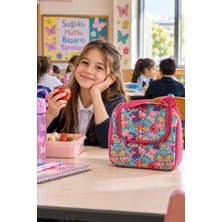 Dodomar Kelebek Temalı Beslenme Çantası Çocuk Okul Pembe Rengarenk Termal Isı Yalıtımlı 24X22X14 cm