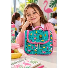 Dodomar Flamingo Şeker Muz Temalı Beslenme Çantası Çocuk Okul Yemek Çantası Yeşil Pembe 24X22X14 cm