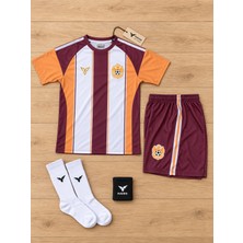 The Raven Yeni Sezon Özel Tasarım Bordo Çocuk Futbol Forması Forması 4'lü Set Forma Şort Çorap Bileklik