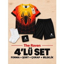 The Raven Örümcek Adam Temalı Turuncu Siyah Çocuk Futbol Forması 4'lü Set Forma Şort Çorap Bileklik