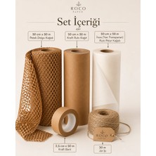 Roco Paper Co. Ambalaj ve Hediye Paketleme Seti, Petek Dolgu - Kraft - Pelur Kağıt - Bant ve Jüt Ip, 5 Parça