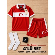 The Raven Türkiye Temalı Premium Çocuk Futbol Forması 4'lü Set Forma Şort Çorap Bileklik
