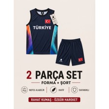 The Raven Yeni Sezon Türkiye Temalı Premium Çocuk Basketbol Forması 2'li Set Forma Şort