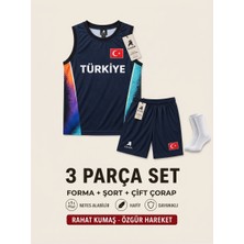 The Raven Yeni Sezon Türkiye Temalı Premium Çocuk Basketbol Forması 3'lü Set Forma Şort Çorap