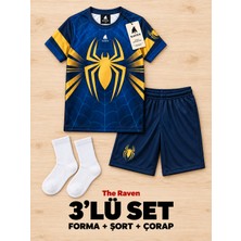 The Raven Örümcek Adam Temalı Lacivert Siyah Siyah Çocuk Futbol Forması 3'lü Set Forma Şort Çorap