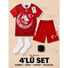 The Raven Türkiye Temalı Premium Çocuk Futbol Forması 4'lü Set Forma Şort Çorap Bileklik