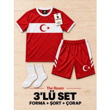 The Raven Türkiye Temalı Premium Çocuk Futbol Forması 3'lü Set Forma Şort Çorap