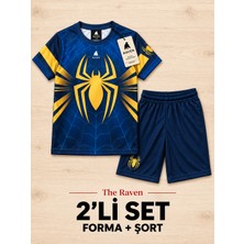 The Raven Örümcek Adam Temalı Lacivert Siyah Siyah Çocuk Futbol Forması 2'li Set Forma Şort