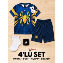 The Raven Örümcek Adam Temalı Lacivert Siyah Siyah Çocuk Futbol Forması 4'lü Set Forma Şort Çorap Bileklik