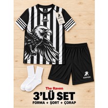 The Raven Özel Tasarım Kartal Temalı Çocuk Futbol Forması 3'lü Set Forma Şort Çorap
