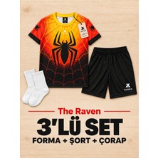 The Raven Örümcek Adam Temalı Turuncu Siyah Çocuk Futbol Forması 3'lü Set Forma Şort Çorap