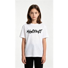Vaxy Style Manifest Yazılı Baskılı Tişört Oversize Pamuklu Kısa Kollu Beyaz T-Shirt
