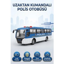 Farbu Oyuncak LED Farlı 4 Fonksiyonlu Uzaktan Kumandalı 1:30 Ölçekli Gerçekçi Tasarımlı Oyuncak Polis Otobüsü
