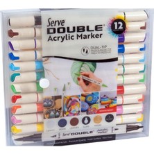 Serve Double Çift Taraflı Akrilik Kalem 12'li Set (Fırça + Keçeli Uç)