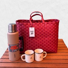 Bag The Joy Doğa Severlere Hediye - Örgü Sepet Çantalı Termos ve Emaye Mug Hediye Seti