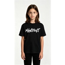 Vaxy Style Manifest Yazılı Baskılı Tişört Oversize Pamuklu Kısa Kollu Siyah T-Shirt
