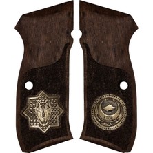 Makgrips Cz 75 A Sarı Metal Kurt Temalı Ceviz Ağacı Tabanca Kabzesi