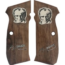 Makgrips Cz 75 A Gümüş Metal Atatürk Temalı Ceviz Ağacı Ahşap Tabanca Kabzesi