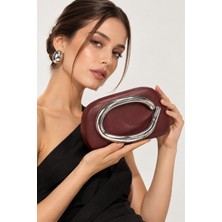 Gnc Design Bordo Metal Aksesuarlı Suni Deri Zincir Askılı Kadın Clutch Çanta, Düğün Davet ve Gece Çantası