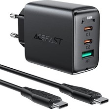 Acefast A13 65W 3 Portlu (2x Type-C + USB) Hızlı Şarj Adaptörü ve Kablo Seti - Siyah