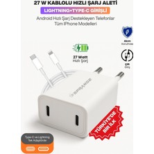 Sprange Dünya\'da Ilk Tek Adaptör Çift Giriş 27W Lightning To Type-C Pd Girişli Hızlı Şarj Cihazı
