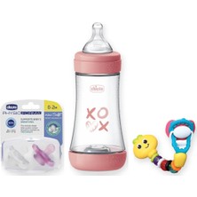 Beslenme Başlangıç Seti 3 Parça: Chicco Biberon + Chicco Emzik + Infantino Emzik Tutucu - Pembe
