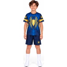 The Raven Örümcek Adam Temalı Lacivert Siyah Siyah Çocuk Futbol Forması 2'li Set Forma Şort