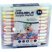 Serve Double Çift Taraflı Akrilik Kalem 24'lü Set (Fırça + Keçeli Uç)