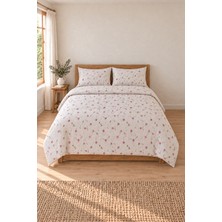 Flower %100 Pamuk Çift Kişilik Lastikli Çarşaflı Nevresim Takımı 200X220 Çiçekli Desen Ilik Düğmeli