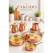 Zakodo Bakır Kahvaltı Mutfak Seti - 6 Parça El Dövme(Sahan Tavalar-Cezve-Sosluk-Ayran Bardakları)