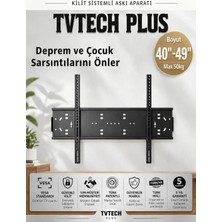 Tvtechplus Tv Duvar Askı Aparatı I 40"- 49" inç/102cm-124cm I Max 50kg/110LBS I Depreme Karşı-Çocuk Kilitli I Kavisli/Curved I Tüm Markalarla Evrensel Uyumlu I Mini Terazi