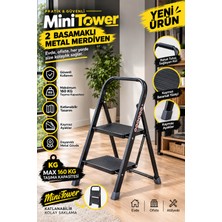 Hauswert Minitower 2 Basamaklı Metal Merdiven - Ekstra Güçlü Siyah