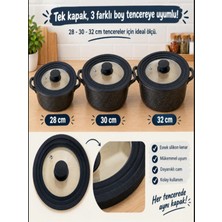 Nergis 28/30/32 cm Uyumlu Cam Tencere&tava Kapağı Kademeli Silikon Kenarlı -Siyah Kapak