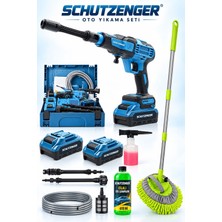 SCHUTZENGER 21V Şarjlı Araba Oto Yıkama Makinesi Köpük Hazneli Cilalı Şampuan Mikrofiber Fırça Bakım Seti Mavi 7010