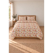 Oile Home Flower Çok Renkli %100 Pamuk Çift Kişilik Lastikli Çarşaflı Nevresim Takımı 200X220 Çiçekli Desen Ilik Düğmeli