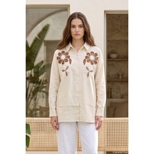Lale Butik Nakış ve Pul Detaylı Gömlek 17409 BEJ06
