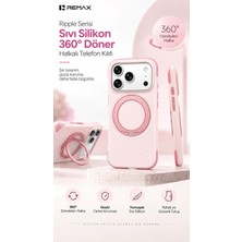 Remax Ripple Series iPhone 17 Pro Uyumlu Likit Silikon Kılıf - 360° Döner Standlı Rmc-5 - Pembe