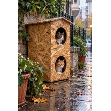 Reyo 2 Bölmeli Dublex Kedi 66x39x32 cm Yağmura ve Soğuğa Dayanıklı OSB Kedi Kulübesi, Sokak Hayvanları İçin Kedi Yuvası - CAT10