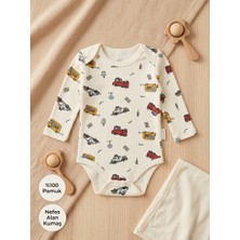 Deniva Erkek Bebek %100 Pamuklu Kaşkorse Uzun Kollu Taşıtlar Desenli Çıtçıtlı Badi Zıbın