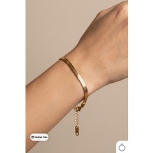 Mavega Kadın Çelik Italyan Zincir Bileklik 316L Paslanmaz Kararmaz Altın Gold 18+5 cm