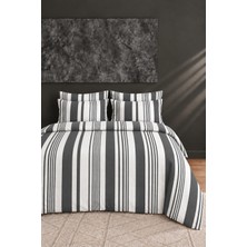 Oile Home Çizgili Pamuklu Çift Kişilik Lastikli Çarşaflı Nevresim Takımı 200X220 Çizgili Desen Ilik Düğmeli
