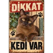 Lucena Burmese Burma Kedisi Dikkat Kedi Var Retro Metal Duvar Tabelası 15X20CM
