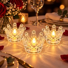 CoverZone 3 Adet Kristal Taç Mini LED Dekoratif Işık Pilli Masa Lamba Romantik Ortamlar Için Sıcak Işık Efekti 3304