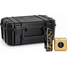 Quantoro 3'lü Gold Puro Seti | Premium Çakmak+Puro Kesici+Seyahat Humidoru