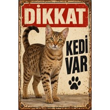Lucena Ocicat Dikkat Kedi Var Retro Metal Duvar Tabelası Dekoratif Kedi Uyarı Levhası 15X20CM