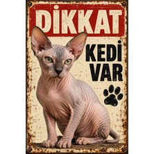 Lucena Sfenks Sphynx Dikkat Kedi Var Retro Metal Duvar Tabelası Dekoratif Kedi Levhası 15X20CM
