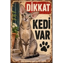 Lucena Oriental Shorthair Dikkat Kedi Var Retro Metal Duvar Tabelası 15X20CM