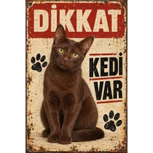 Lucena Havana Brown Dikkat Kedi Var Retro Metal Duvar Tabelası Kedi Dekorasyonu 15X20CM